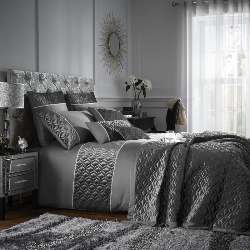 Polyester Solid Colour Duvet Cover with Pillowcases, Charcoal, Double Duvet Cover + 2 Standard Pillowcase