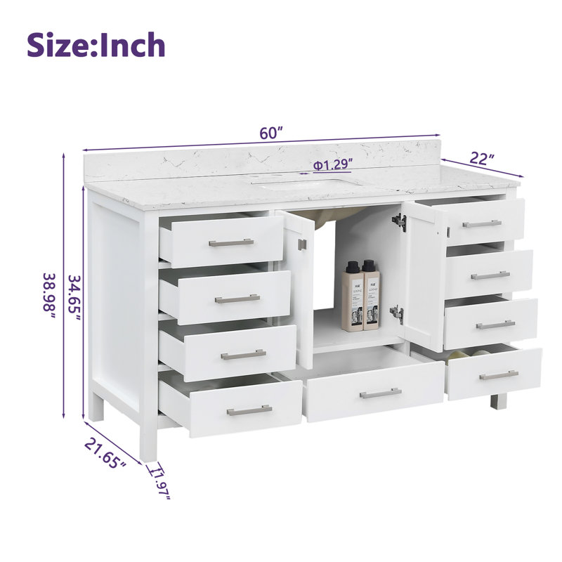 Meuble-lavabo 60 po avec lavabo simple Cholena, Blanc