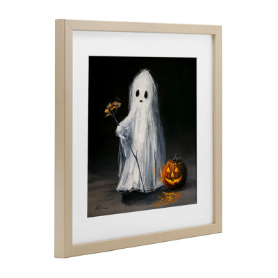 «Vintage Halloween Ghost & Pumpkin», reproduction encadrée sous verre, design par Lindsay Kivi Fine Art