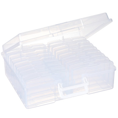 Novelinks Transparent 4" X 6" Photo Cases And Clear Craft Keeper With Handle - 16 Inner Cases Plastic Storage Container Box (Multi-Coloured)