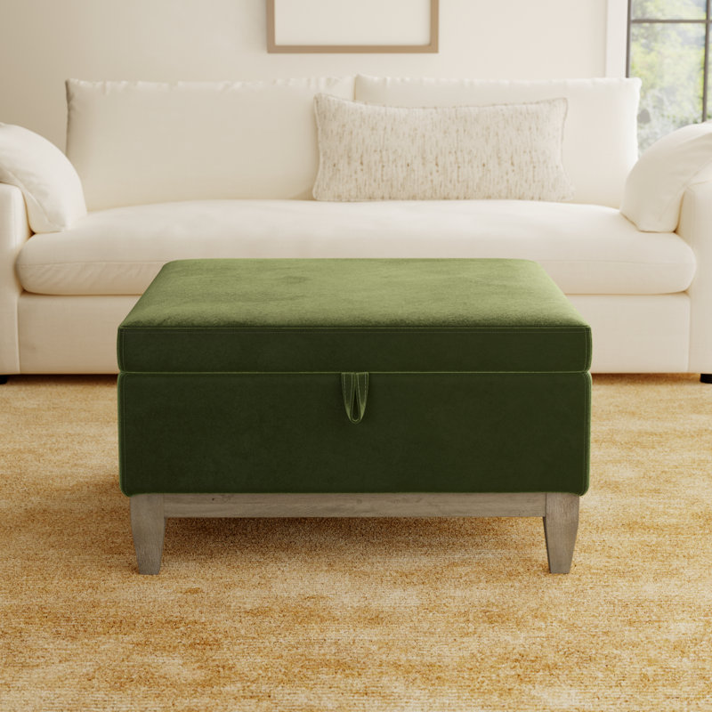 Pera Velvet Ottoman, Olive Green Velvet