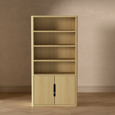 Rivington 79" H x 40.2" W Modern 4-Shelf Bookcase Cabinet in Natural Oak