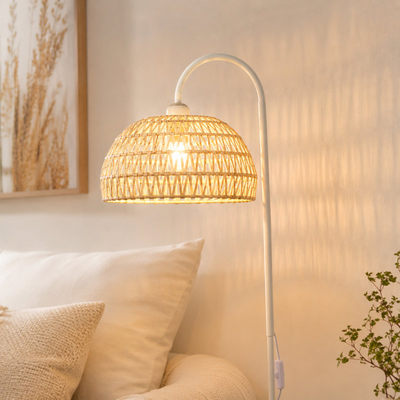 63" Arched/Arc Rattan Floor Lamp With Adjustable Lamp Head.