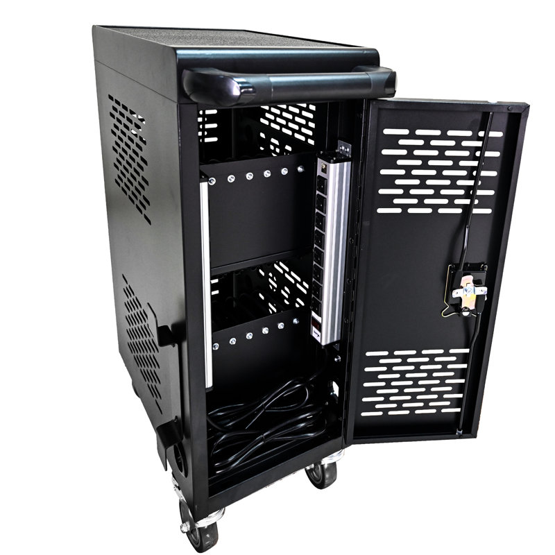 Armoire de chargement noire pour 16 ordinateurs portables et, avec poignée à mobilité latérale pour ordinateur portable 16 po en noir. Rechargez les appareils en même temps. Unité de rangement sécurisée. Espace portable. Convient à différents types de tablettes. Soigné