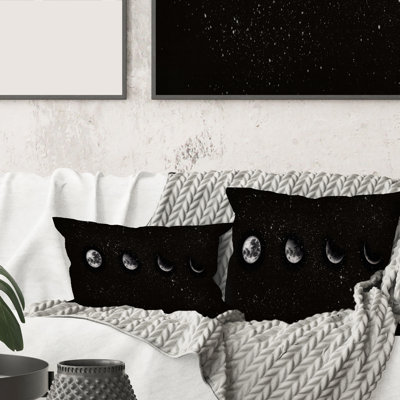 Square,Moon Phases In The Night Sky - Modern Printed Throw Pillow