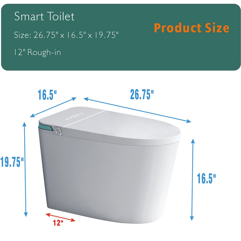 Porcelain Smart Toilet With Remote Control, - White Intelligent Female Wash, Auto Flush