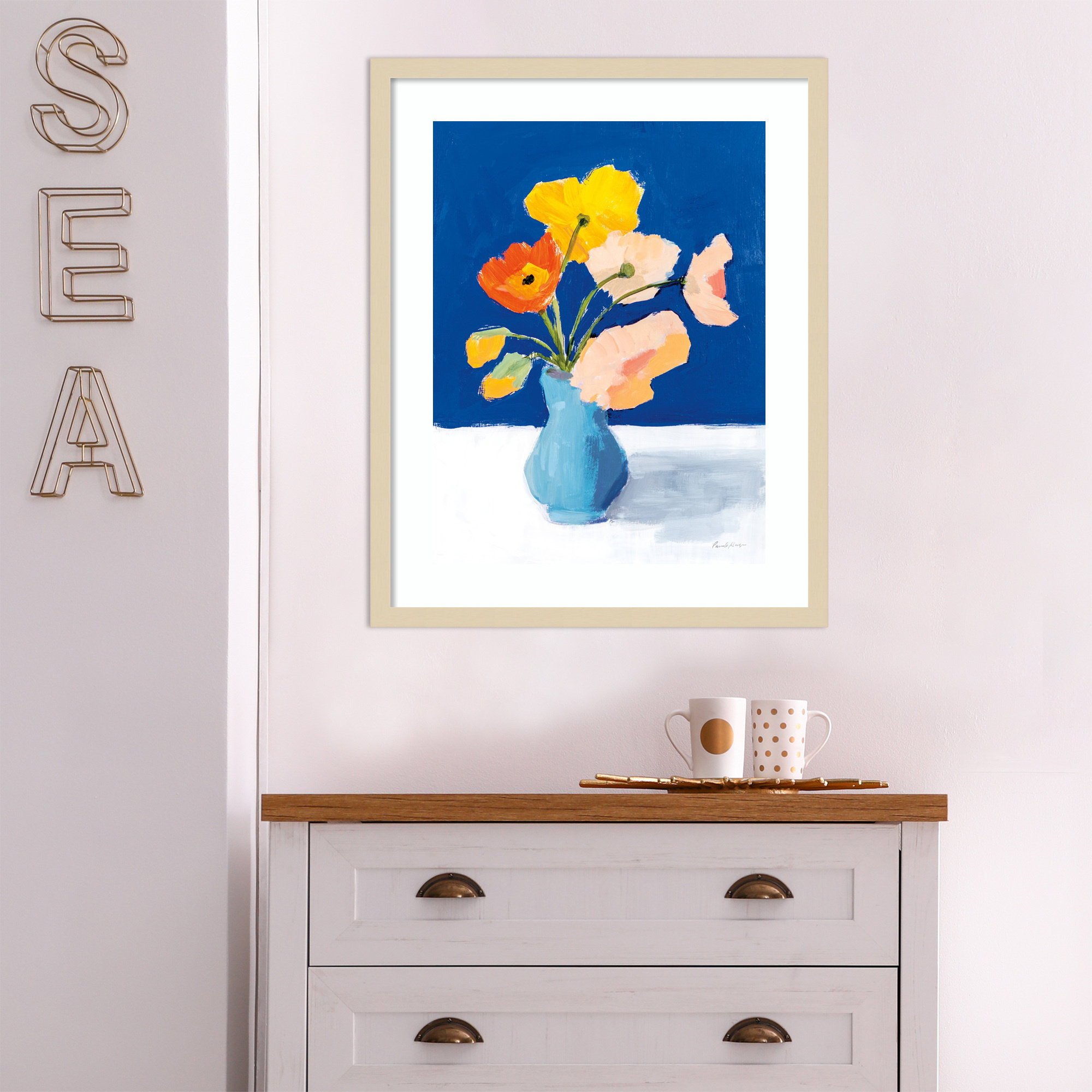 Poppies On Blue by Pamela Munger, Brown, 25.12" H x 20.12" W x 0.88" D
