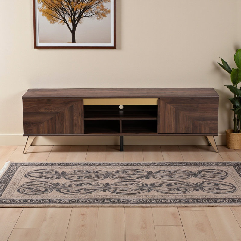 Simon 2-Door Transitional Walnut Brown Finished Wood TV Stand, 60.8'' W X 15.45'' D X 18.35'' H