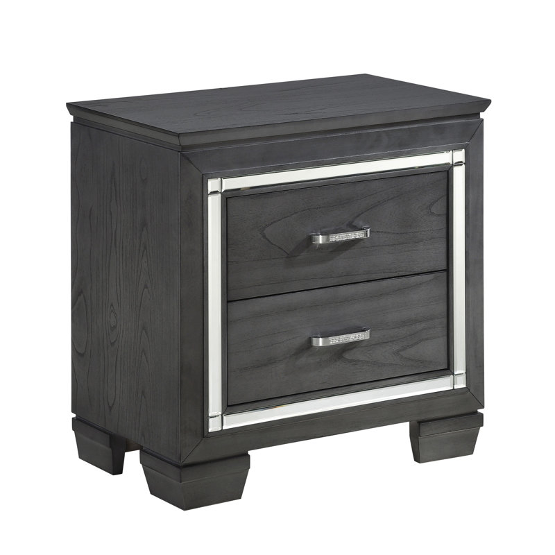 Table de chevet chic avec 2 tiroirs, éclairage à DEL et faux cristaux pour un charme élégant et raffiné en gris, Gris