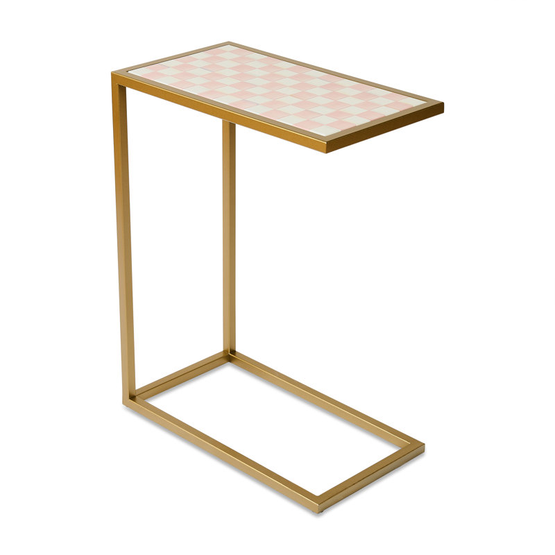 Mocha Check Enamel C-Table, Pink/White