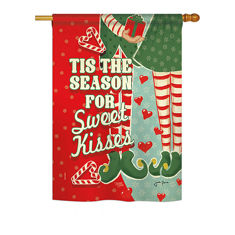 Des baisers de noël pour les impressions de noël en polyester de 2 côtés 40 x 28 po saisons doux baisers ensemble de drapeau