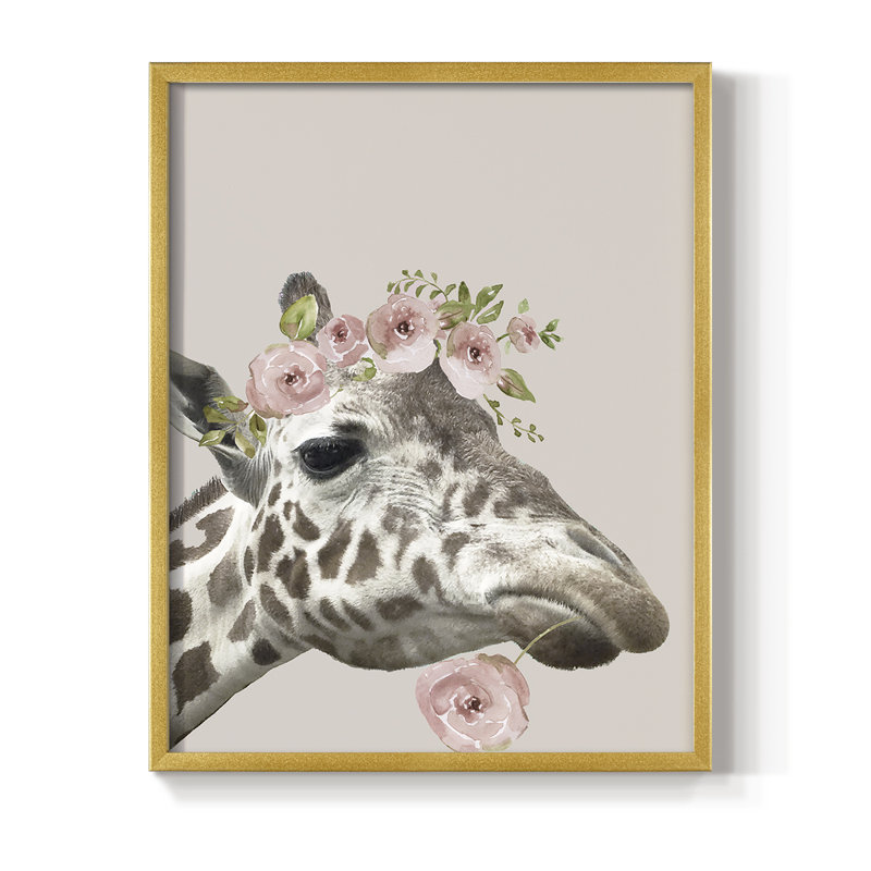 «Peek A Boo Giraffe II», reproduction encadrée - bois massif, Cadre doré simple, H 20 po x l 16 po
