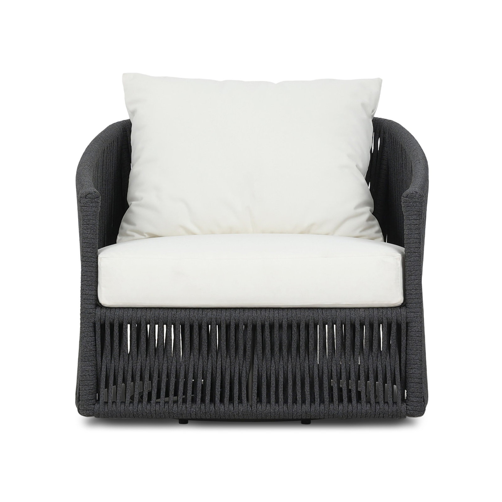 Nashira Swivel Outdoor Lounge Chair, Thick Dark Gray Rope, Arashi Salt