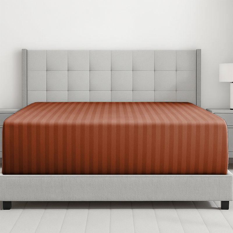 Microfiber Striped Fitted Sheet, Rust, Single (3')