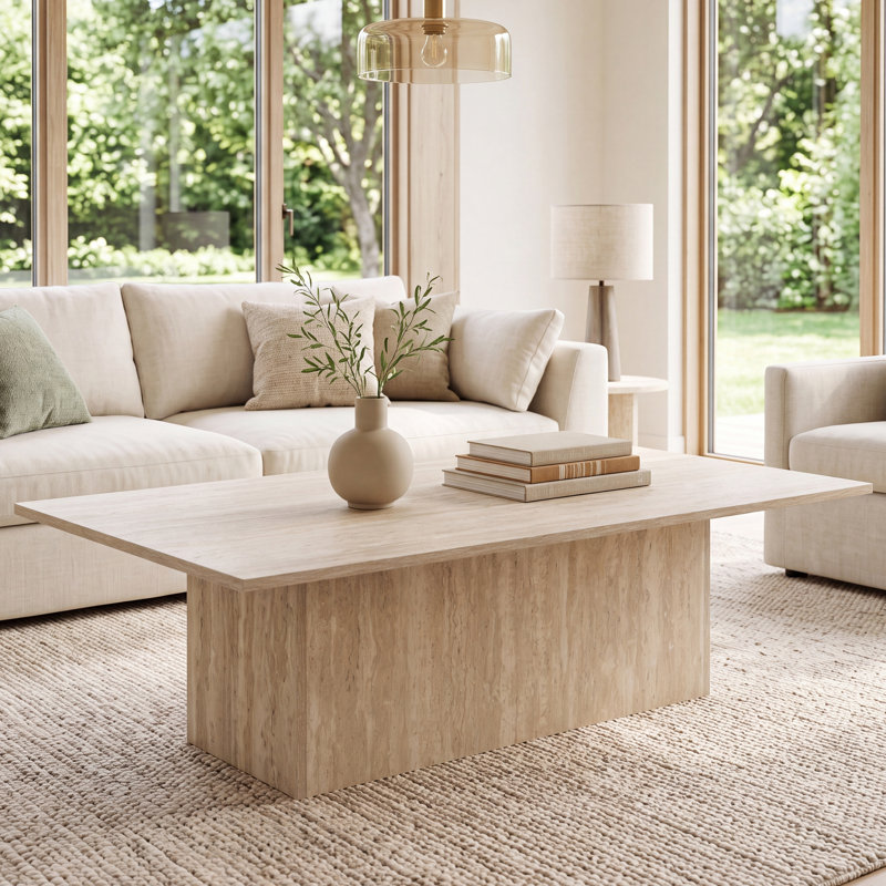 Modern Coffee Table With Pedestal, Beige