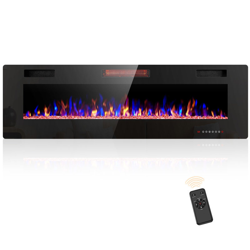 Thickness 3.8 Inch Recessed & Wall Mounted Electric Fireplace With Remote Control and Timer, Automatic Flame Change, TV & Wall Decoration