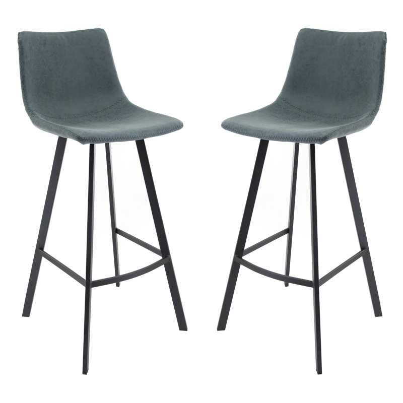 Upholstered Faux Leather Counter Stool, Peacock Blue