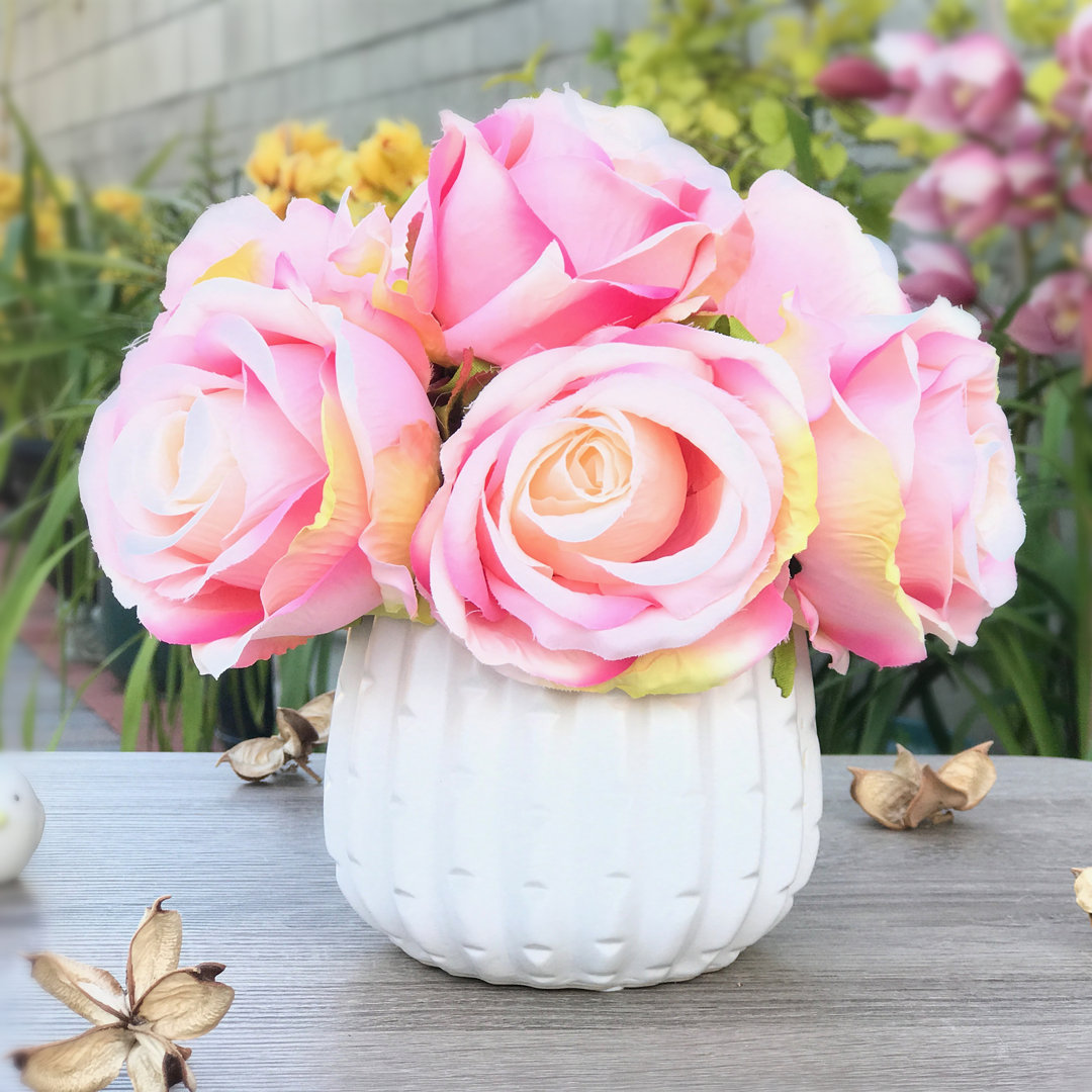 Artificial Open Roses Floral Arrangements and Centerpieces in Vase House of Hampton® Flower