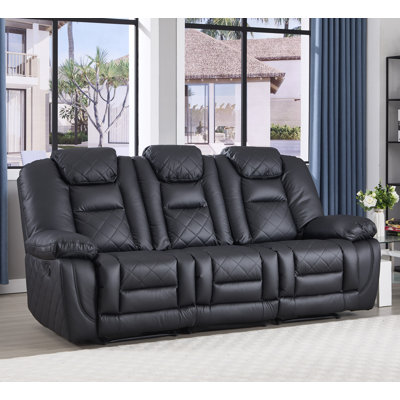 86.1'' Wide Modern Vegan Leather Manual Reclining Sofa, 3-Seater Recliner Couch