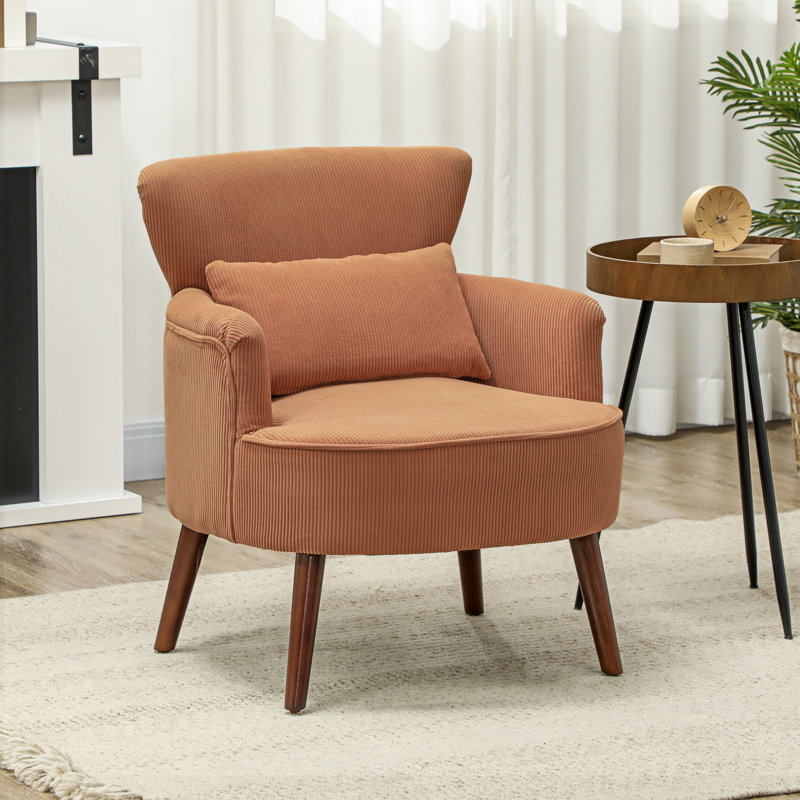 Chaise d'appoint rembourrée avec pieds en bois pour le salon, orange, 100% polyester orange