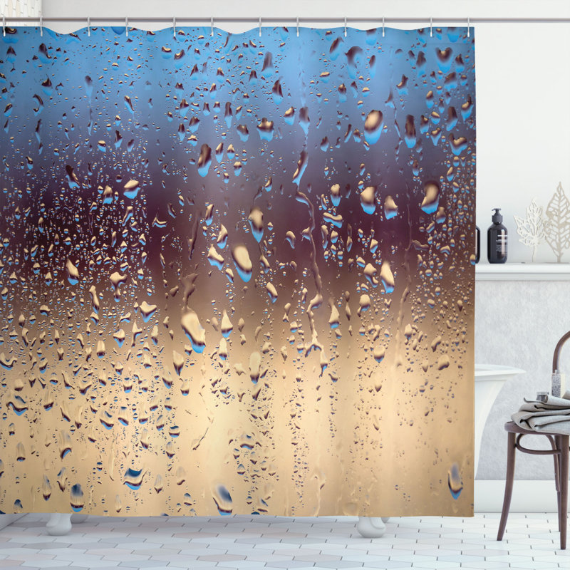 Rideau de douche simple en verre pour chutes de pluie sur verre décoration, H 75 po x l 69 po