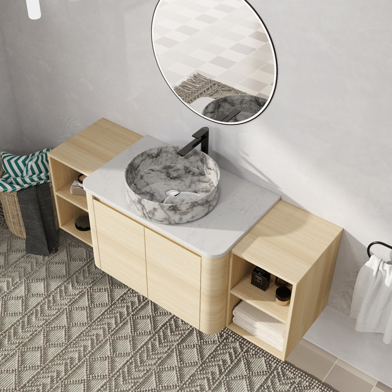 Meuble-lavabo mural simple 54 po avec lavabo en céramique, 54", Blanc / Gris