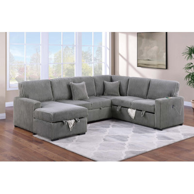 Ensemble de canapé d'angle convertible 4 pièces en velours côtelé fumé, 4 pièces