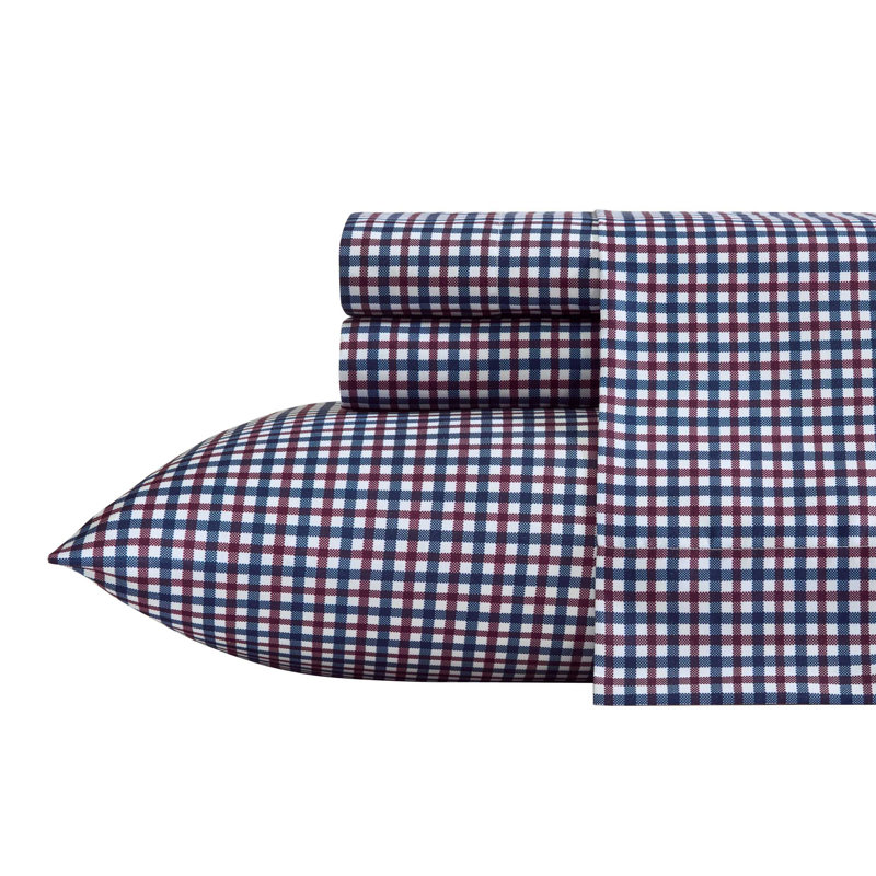 Ensemble de draps Nautica Heritage, Ensemble de draps pour grand lit avec 2 taies d'or, Carreaux bleus Héritage