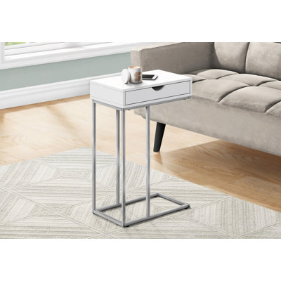Table moderne, en forme de C, bout, côté, collation, tiroir de rangement, salon, chambre à coucher, métal, contemporain