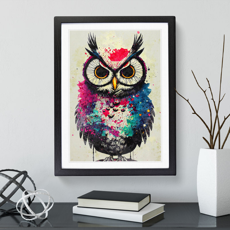 Owl - Framed Print, Black, 34cm H x 25cm W x 2cm D