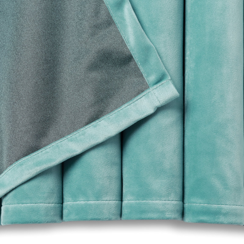 Mondragon Velvet Room Darkening Curtains, 52" W x 63" L, Turquoise Sage