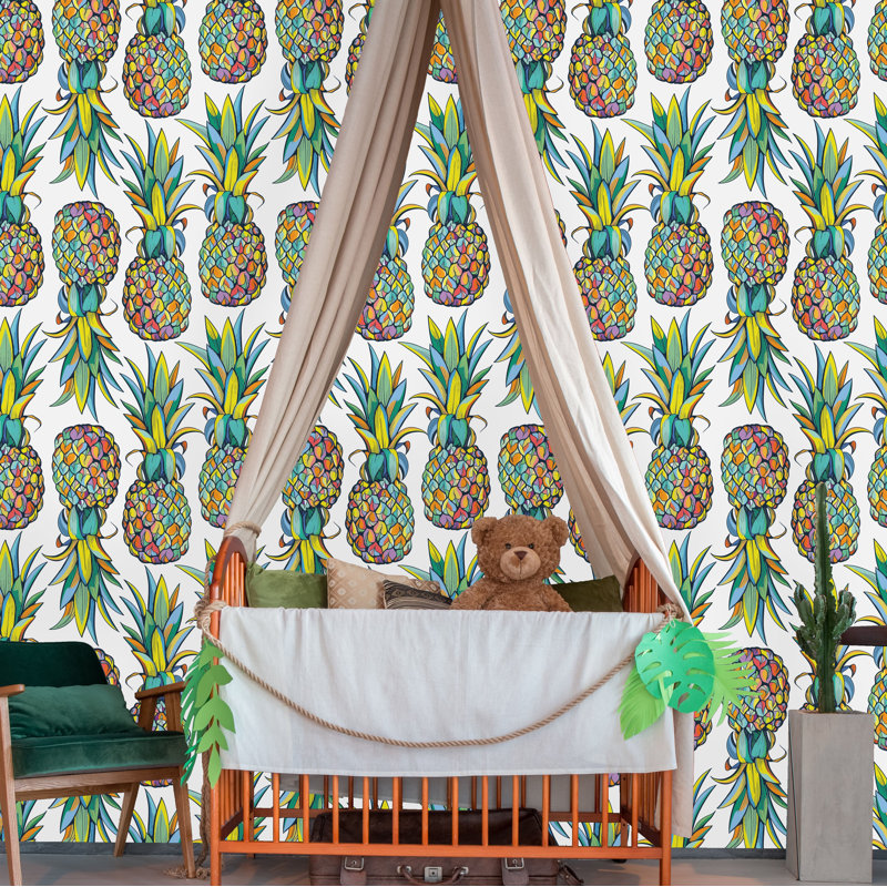 Rouleau de papier peint adhésif Barringer Pineapples, L 16,67 po x l 25 po