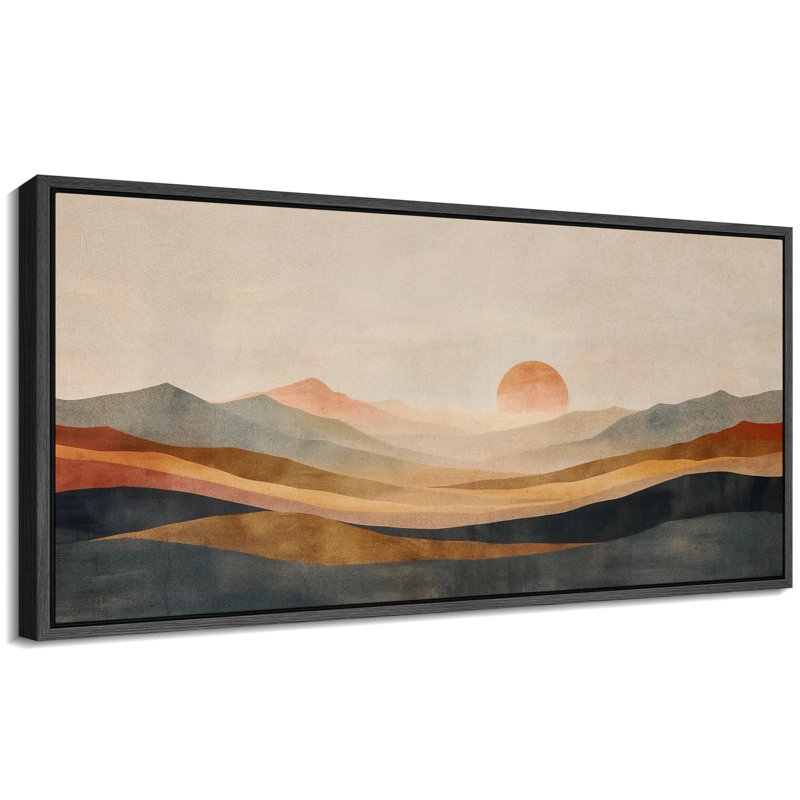 Sun Mountain Landscape " Serene Mountain Landscape With Warm Modern Art Calm Warm Extra Large Artwork Pictures ", Black