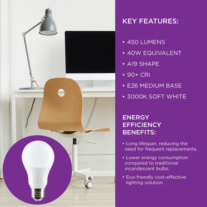 5.5 Watt (40 Watt Equivalent), A19 LED, Non-Dimmable Light Bulb, Warm White, E26/Medium (Standard) Base, 3000K