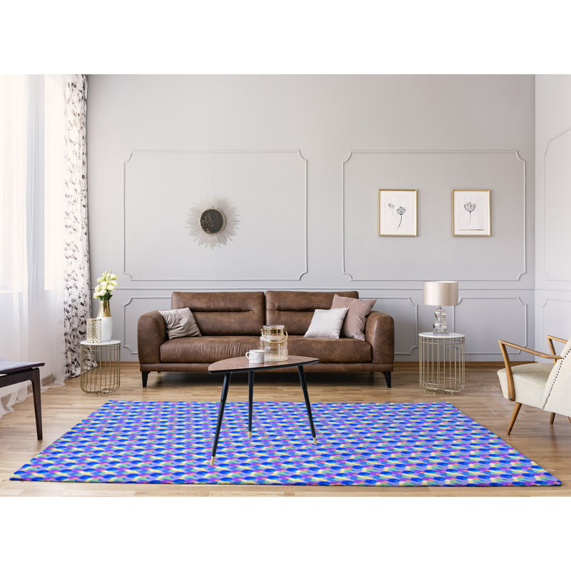 Tapis bleu ardoise/blanc, Rectangle 9 pi x 12 pi