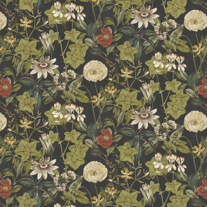 Exotica 2 Passiflora Performance Fabric, Noir