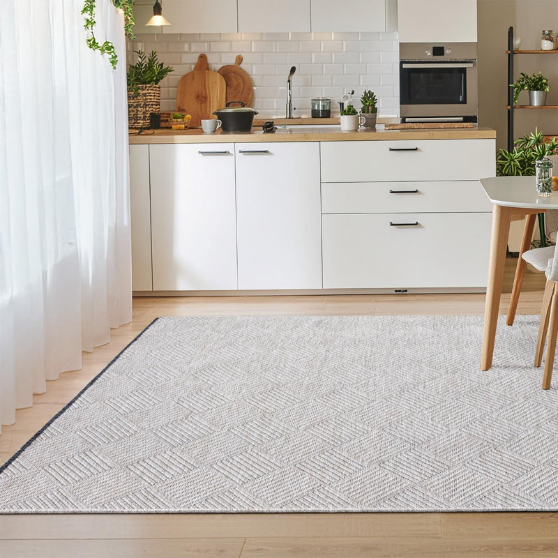 Tapis moderne à carreaux antidérapant lavable, Rectangle 5 pi x 7 pi
