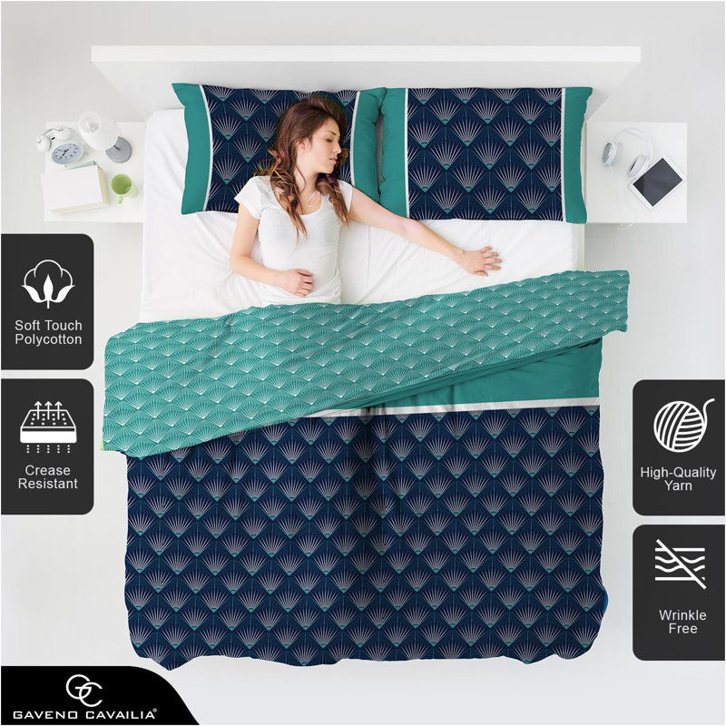 Polycotton Geometric Bedding Duvet Cover Set with Pillowcases - Single Double King Machine Washable Set, King