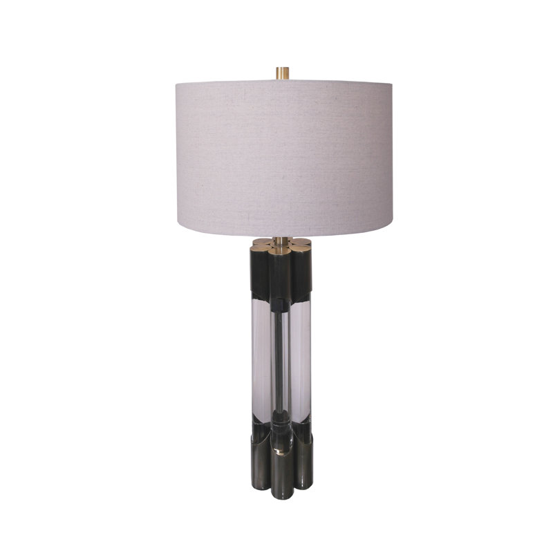 Transitional 1 Light Glass Base Table Lamp, Antique Brass