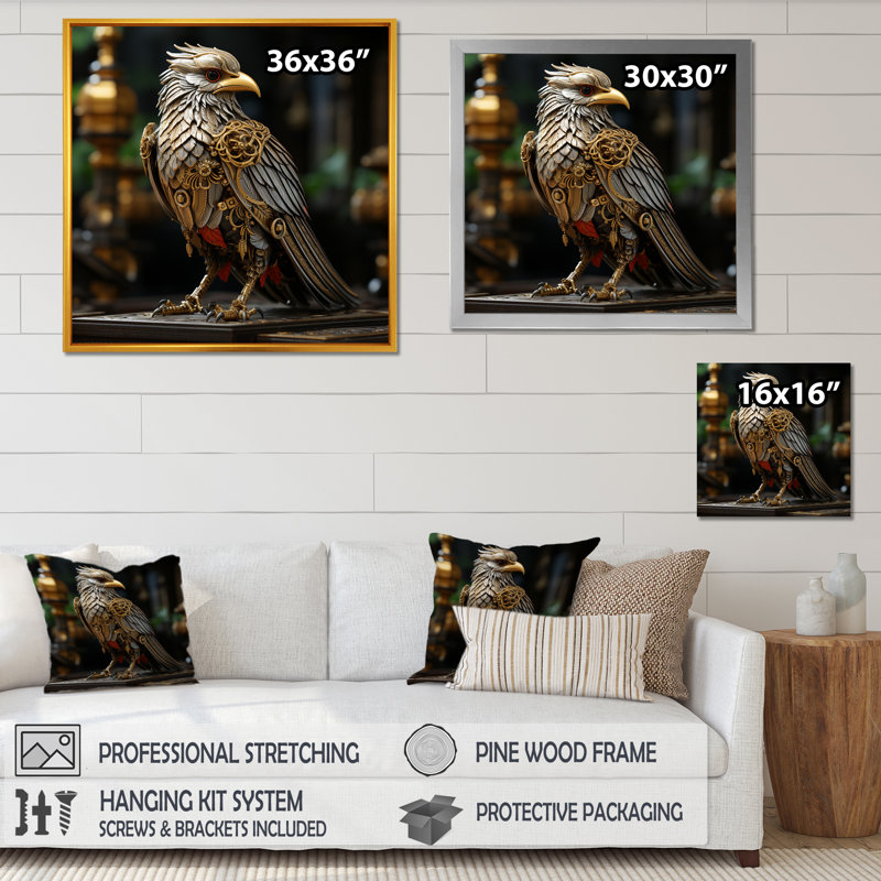 Or baroque fantaisiste doré sur toile, H 16 po x l 16 po x P 1 po, Cadre flottant doré