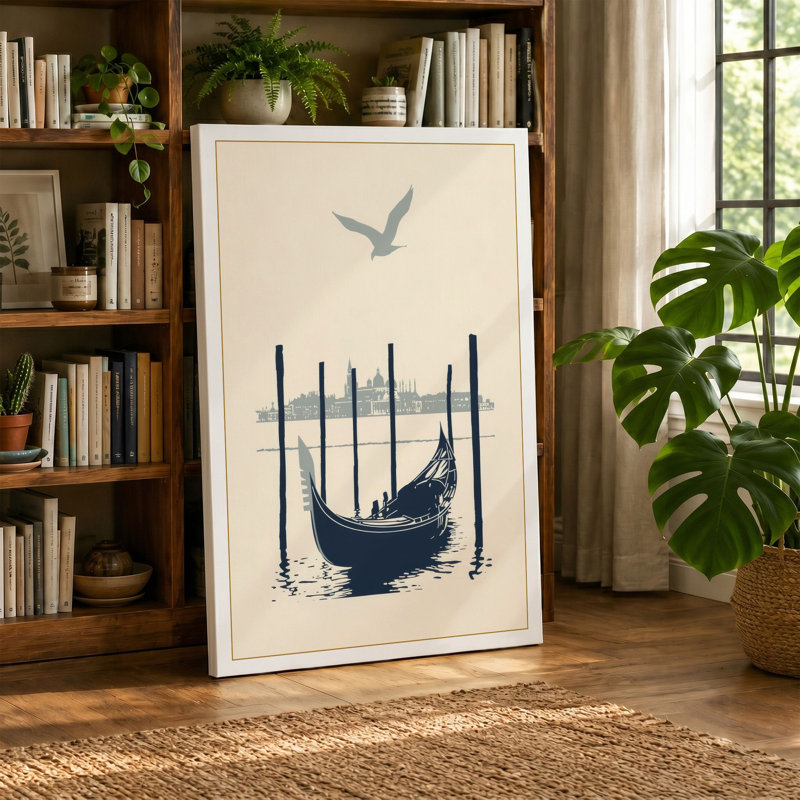 Moored Gondola Minimalist 1 Piece Wrapped Canvas Wall Art, 30x20 - 76.2 x 50.8 cm, Sage Border