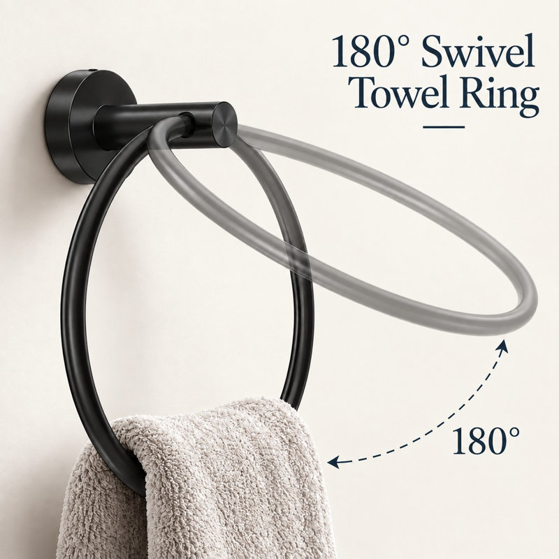 Kins Matte Black 5 pieces Decorative Bathroom Hardware sets, Matte Black