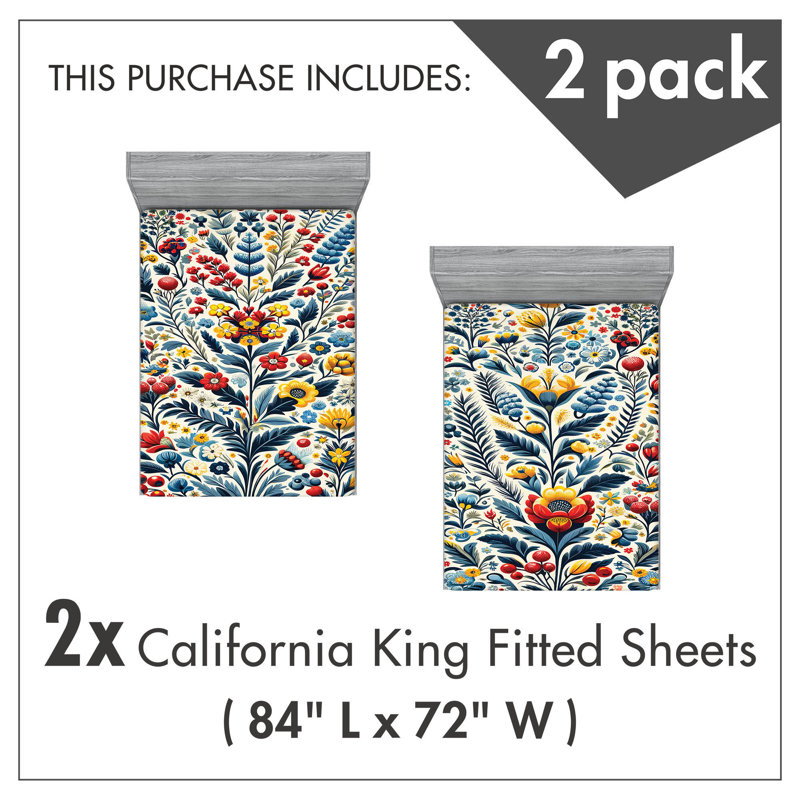 Microfiber Art Floral Fitted Sheet, California King Fitted Sheet