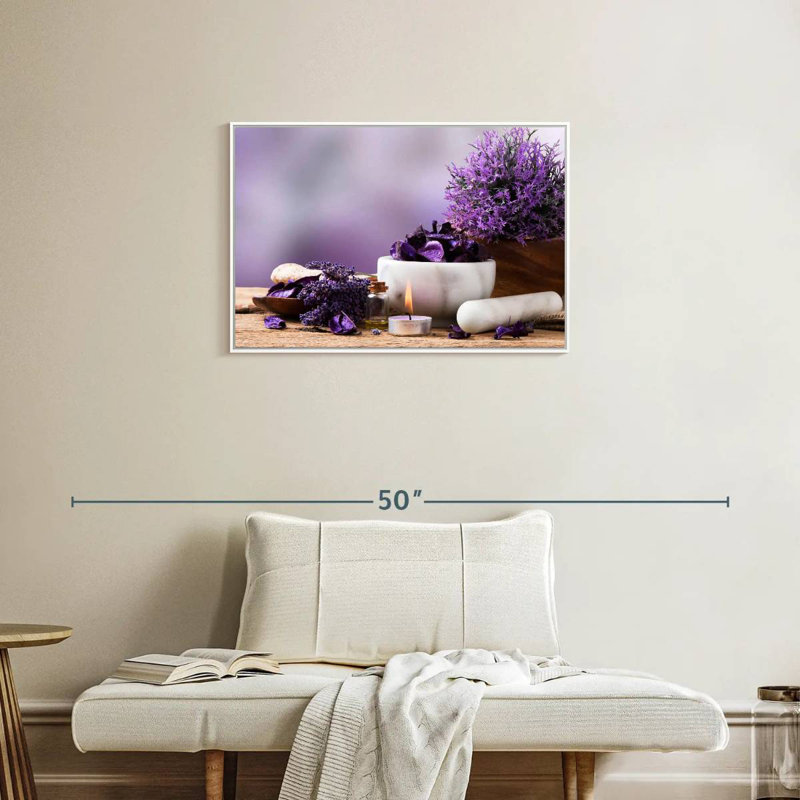 Lavande apaisante, Cadre flottant blanc, 31 po x 21 po
