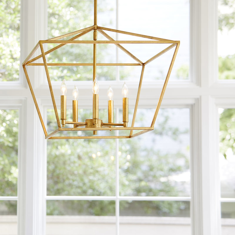 Lustre lanterne 5 lumières Arletta, Feuille d'or