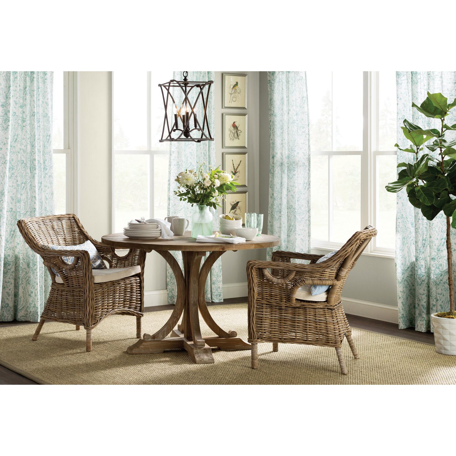 Beige Green Floral Jute Rug, Rectangle 9' x 12'
