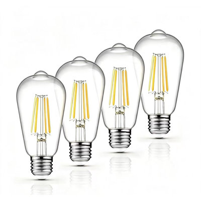 ST64 Vintage Led Edison Bulb E26,Not-Dimmable Clear Glass Filament Bulb,8W,3000K Warm White,Cri80,25000H,4-Pack