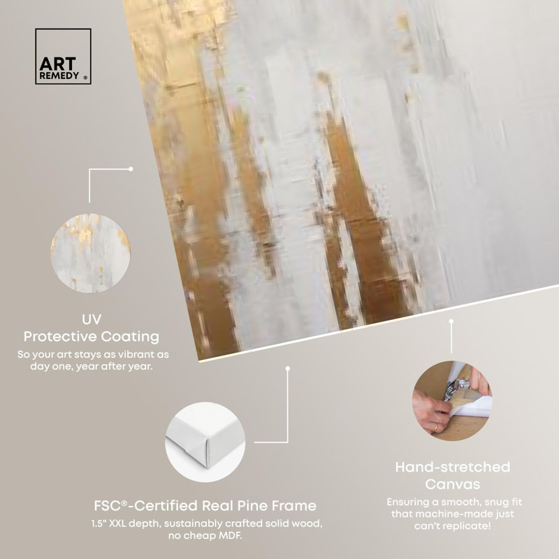 Elegant White and Gold Abstract Canvas Art, 36" x 24"