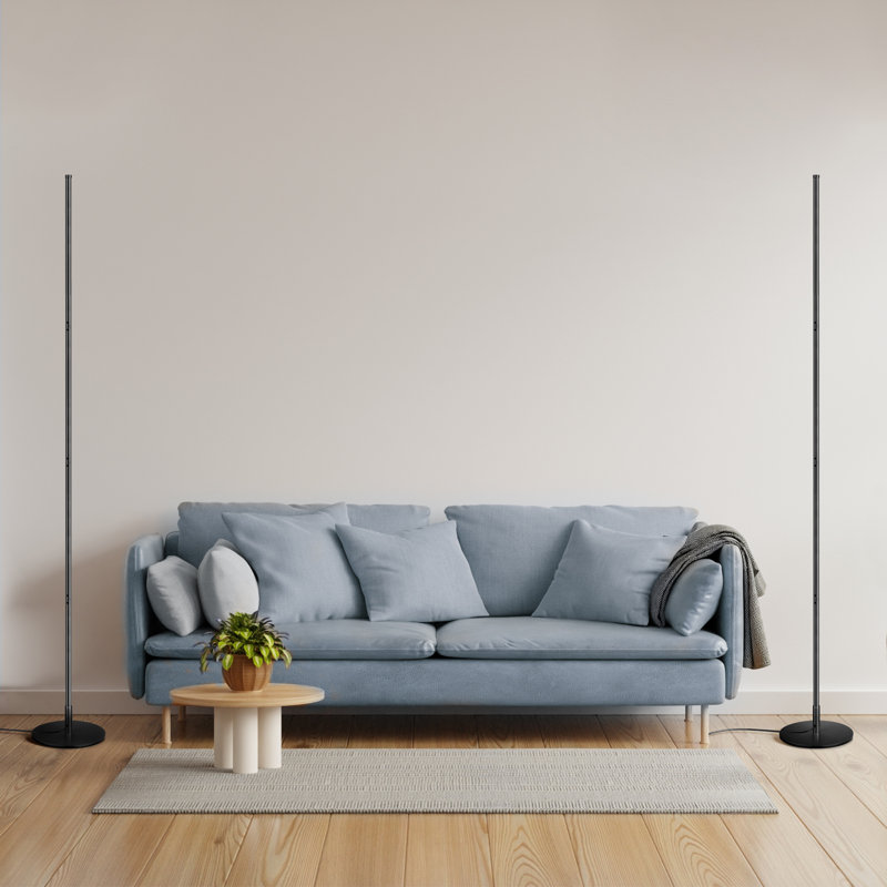 Adjustable Height Dimmable LED Corner Floor Lamp with Remote Control, Black, 2