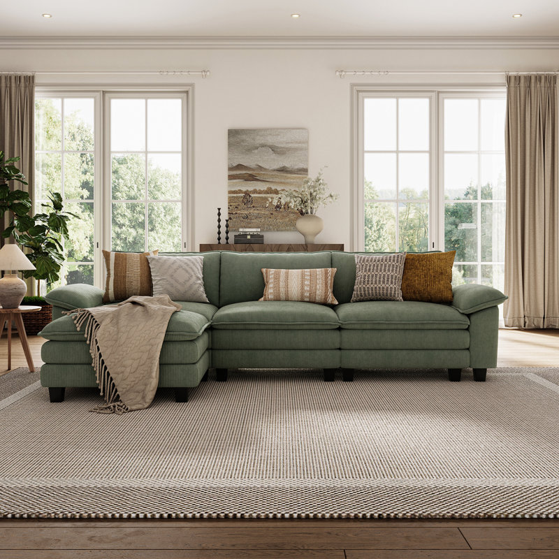 Colbey 123'' Oversized Corduroy Cloud Couch U Shaped Couch, Green